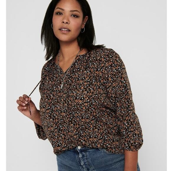 Mirth Tops - Mirth Floral Button Tie Collar Blouse